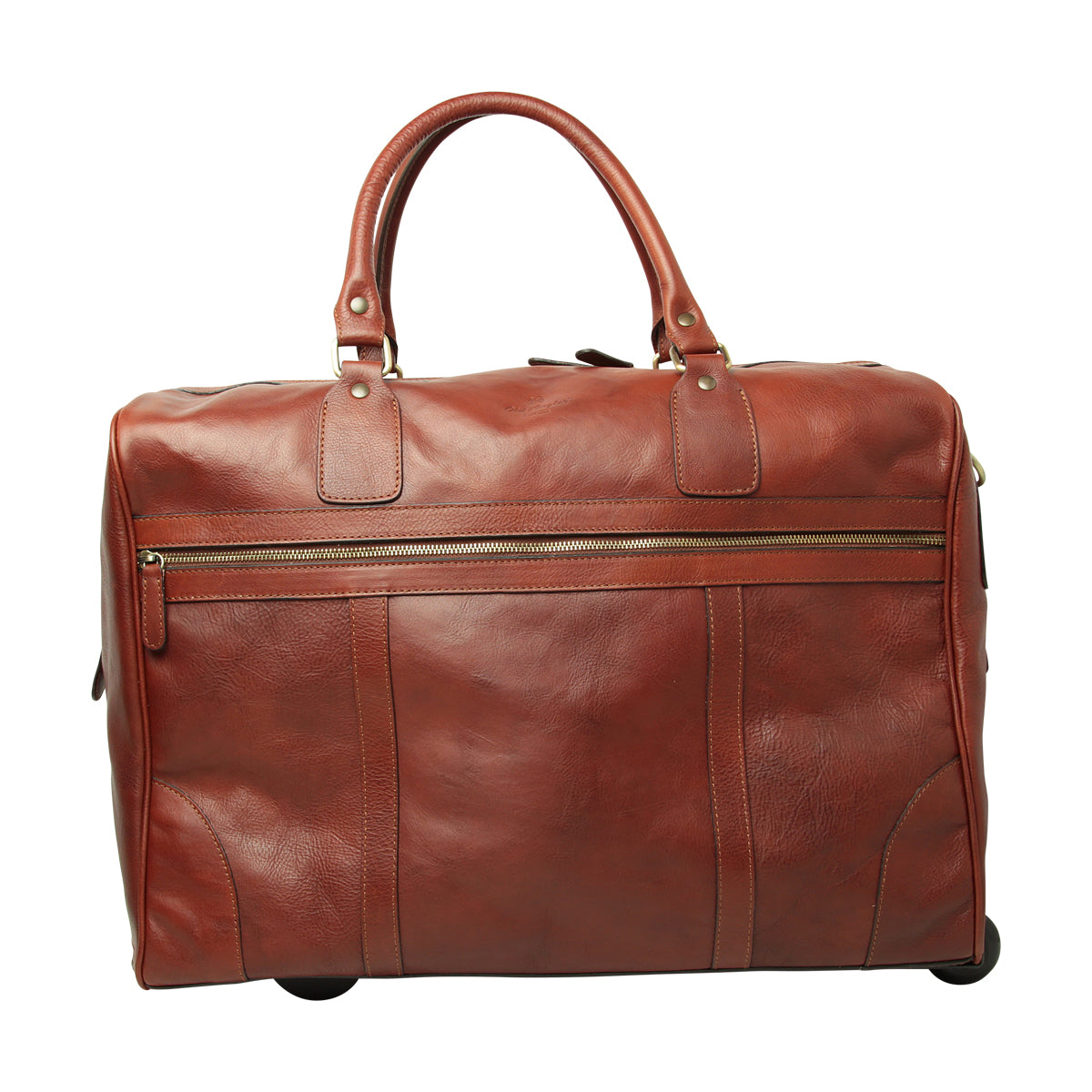 Full-grain leather duffel bag with trolley