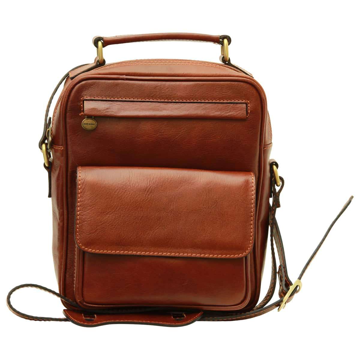 Leather Shoulder Bag with front pocket