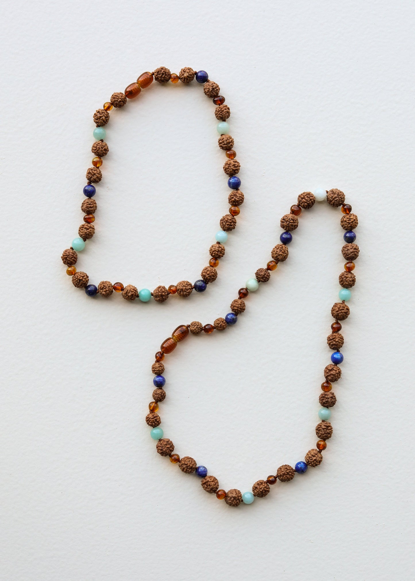 Cognac Baltic Sea Amber + Rudraksha || Amazonite + Lapis || Necklace Set