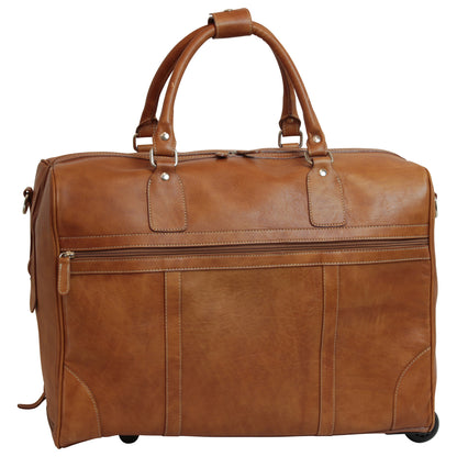 Full-grain leather duffel bag with trolley