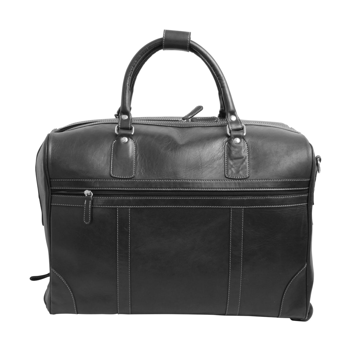 Full-grain leather duffel bag with trolley