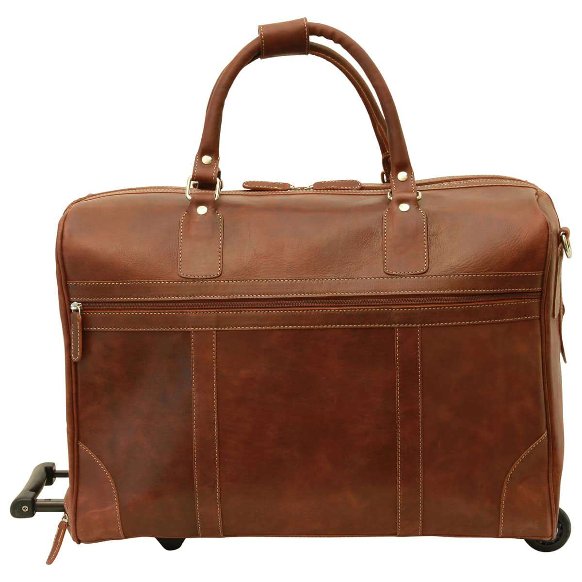 Full-grain leather duffel bag with trolley