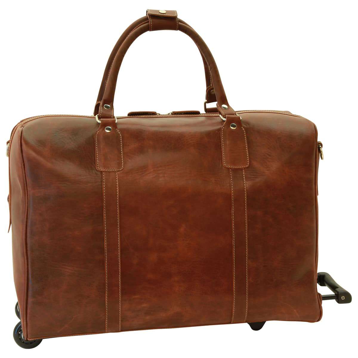 Full-grain leather duffel bag with trolley