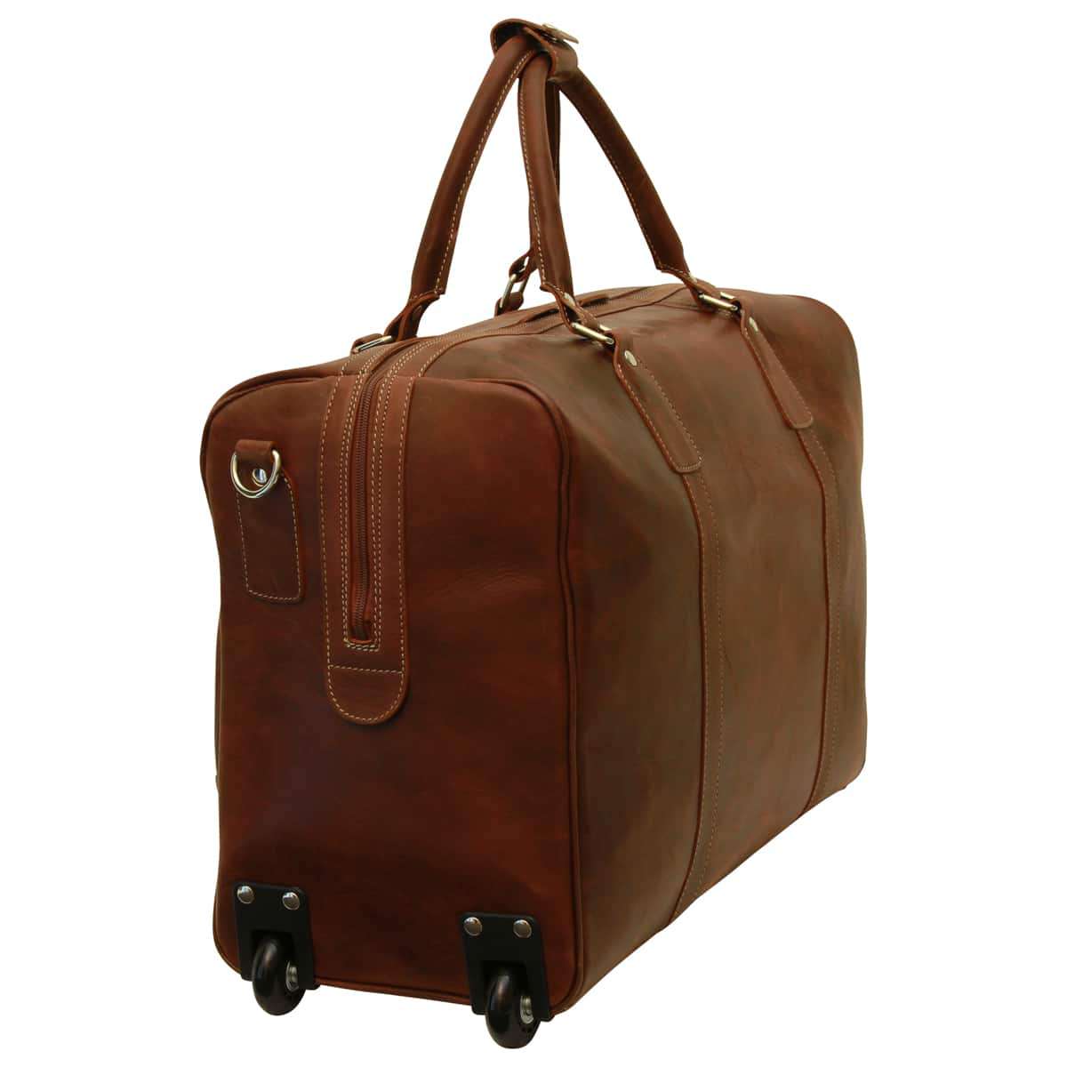 Full-grain leather duffel bag with trolley