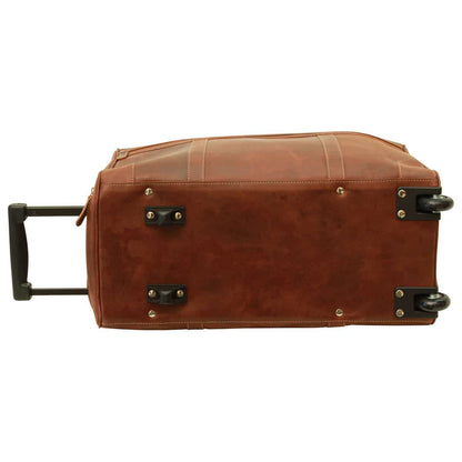 Full-grain leather duffel bag with trolley