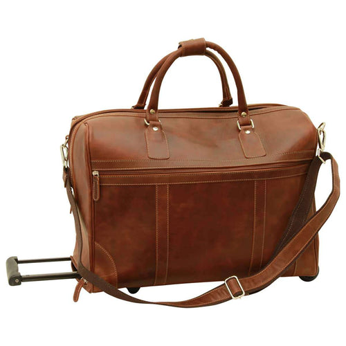 Full-grain leather duffel bag with trolley