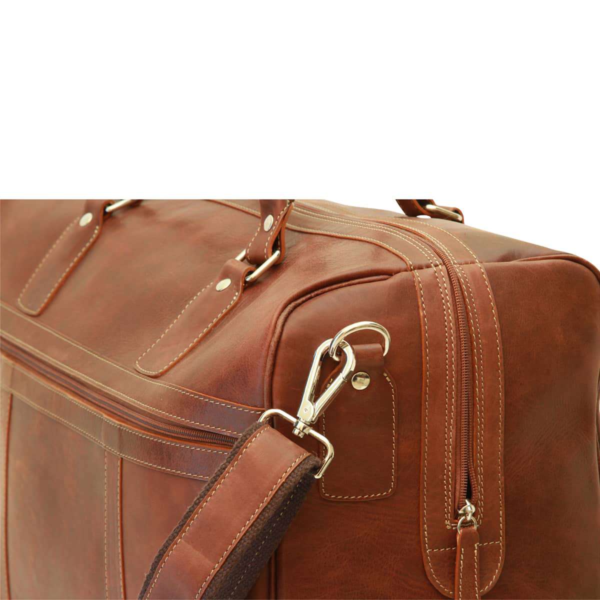 Full-grain leather duffel bag with trolley