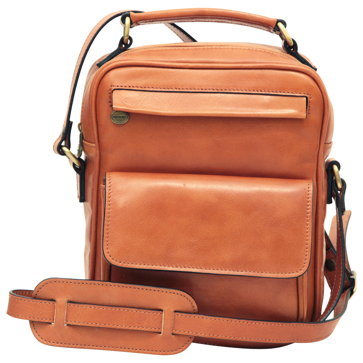 Leather Shoulder Bag with front pocket