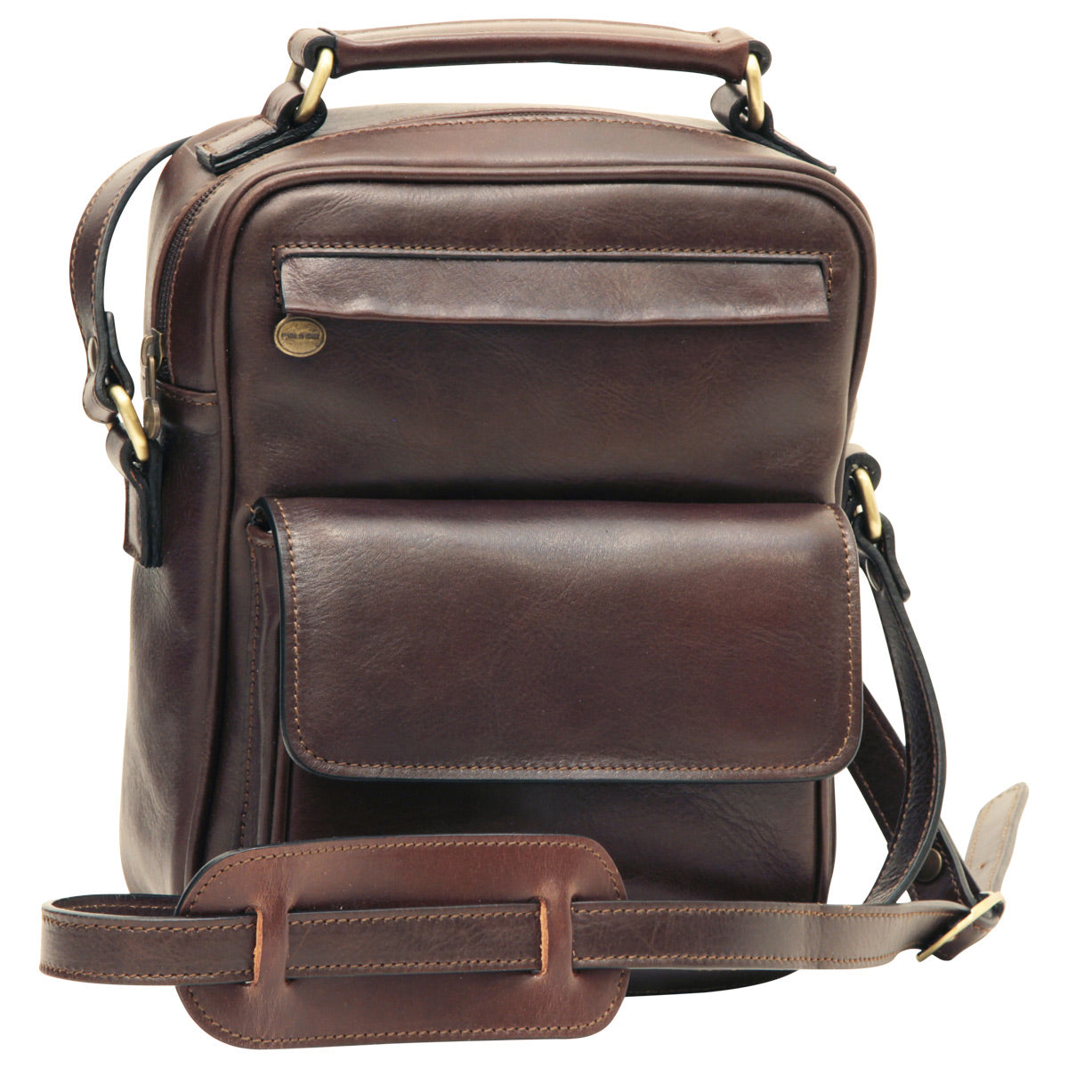Leather Shoulder Bag with front pocket