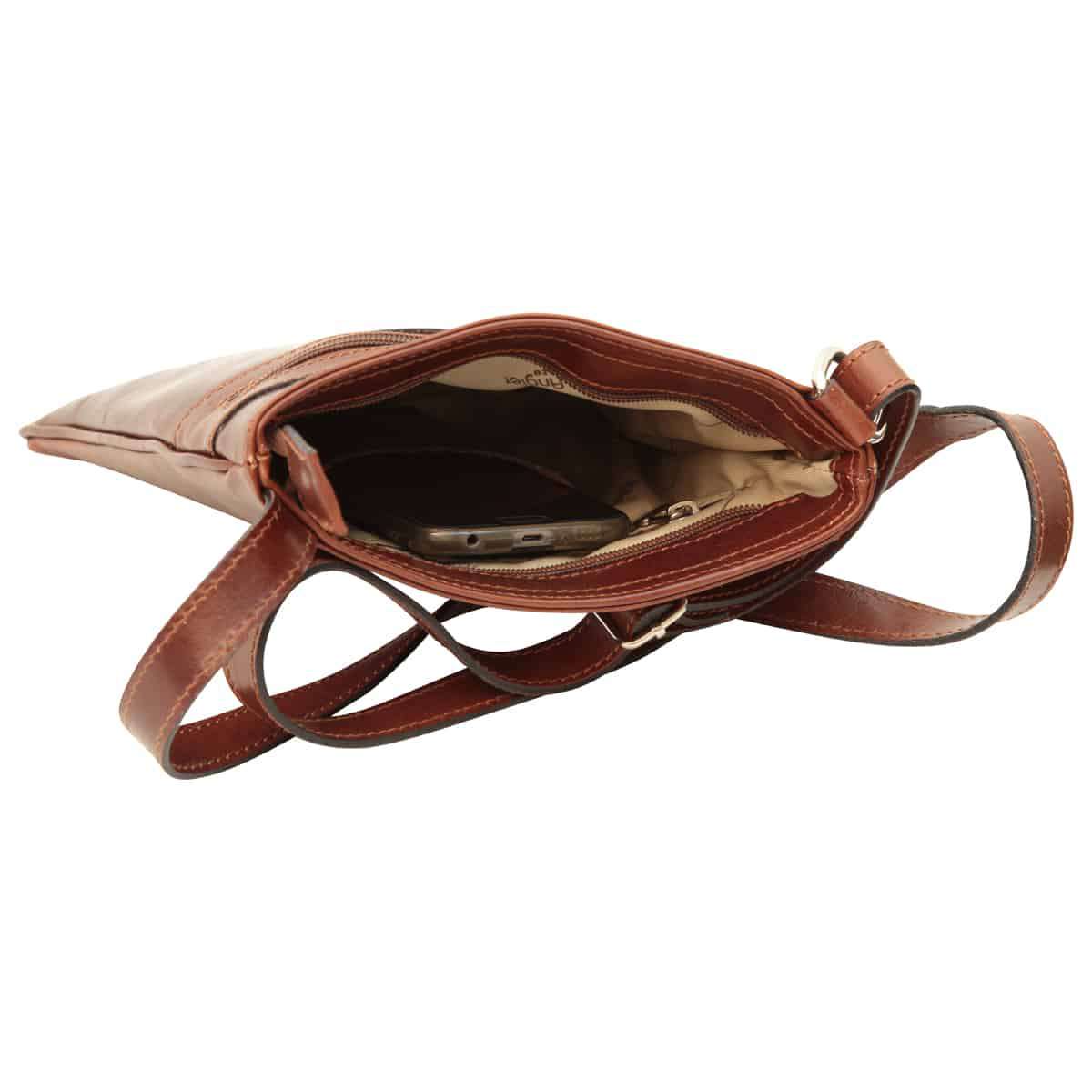 Leather Cross Body Bag with zip pocket