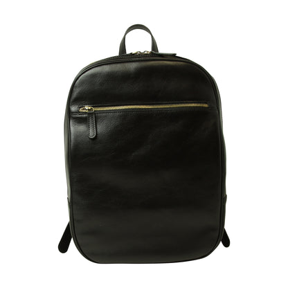Leather backpack with exterior zip pockets