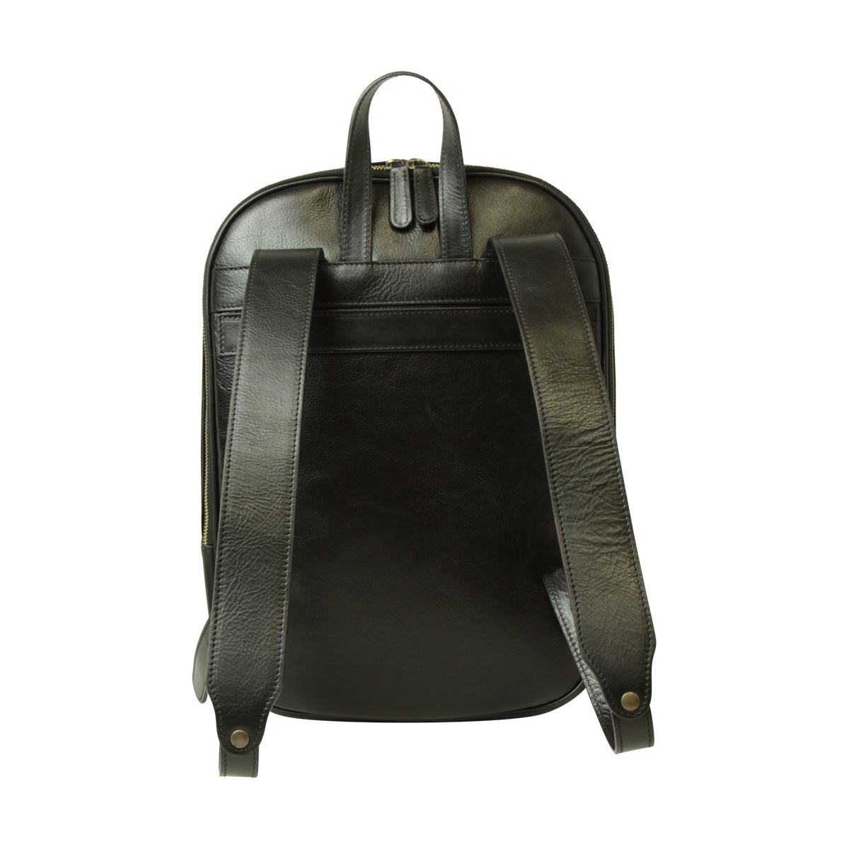 Leather backpack with exterior zip pockets