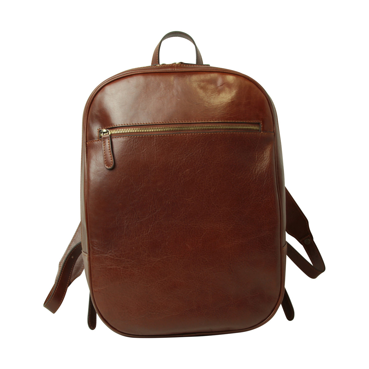 Leather backpack with exterior zip pockets