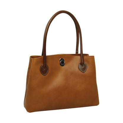 WOMAN'S TWO-HANDLE BAG IN TWO -TONE FULL-GRAIN LEATHER