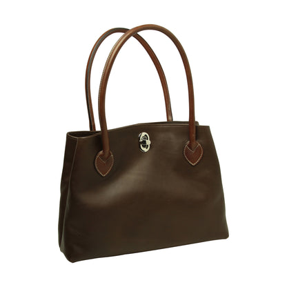 WOMAN'S TWO-HANDLE BAG IN TWO -TONE FULL-GRAIN LEATHER
