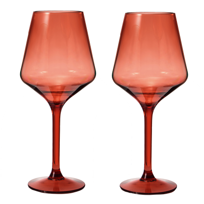 Floating Wine Glasses for Pool - Set of 2-15 OZ Shatterproof Poolside Wine Glasses, Tritan Plastic Reusable, Beach Outdoor Cocktail, Wine, Champagne, Water Glassware Spring Summer (Muted Red)