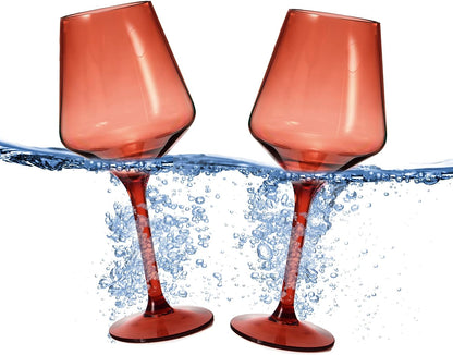 Floating Wine Glasses for Pool - Set of 2-15 OZ Shatterproof Poolside Wine Glasses, Tritan Plastic Reusable, Beach Outdoor Cocktail, Wine, Champagne, Water Glassware Spring Summer (Muted Red)