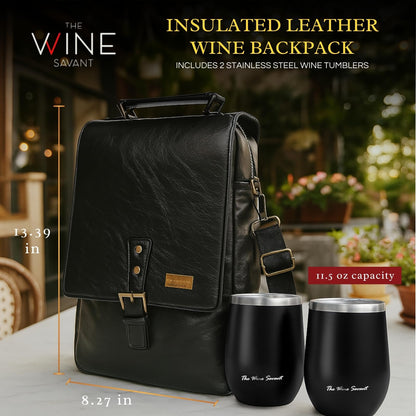 3 Bottle Wine Tote Bag with Tumblers and Opener, Gifts for Women, Premium Leather Portable Carrier Purse with Shoulder Strap for Travel/Picnic/Beach/Pool/Events/Hiking, Black