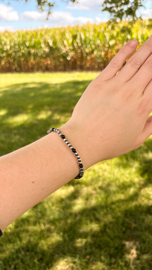 4MM BLACK ONYX PEARL STRETCH BRACELET