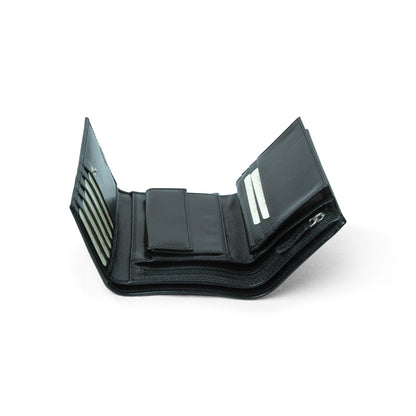 Leather wallet for woman with RFID - black