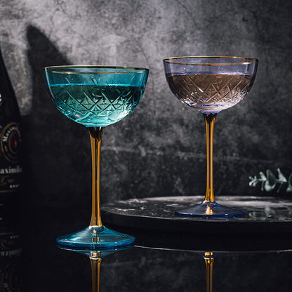 Vintage Art Deco Coupe for Champagne, Martini, Cocktails, Glasses | Set of 6 | 7 oz Classic Cocktail Glassware - Manhattan, Cosmopolitan, Sidecar, Crystal Speakeasy Style Saucer Goblets with Stems