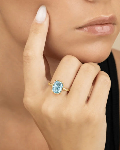 Sterling Silver Mini Aquamarine Elongated Cushion Ring
