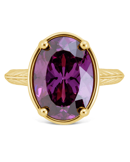 Sterling Silver Oval Cut Amethyst CZ Cocktail Ring