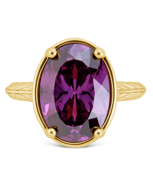 Sterling Silver Oval Cut Amethyst CZ Cocktail Ring