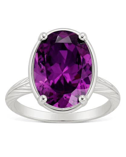 Sterling Silver Oval Cut Amethyst CZ Cocktail Ring