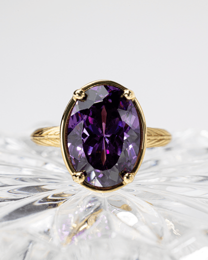 Sterling Silver Oval Cut Amethyst CZ Cocktail Ring
