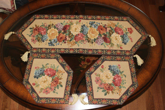 Tache Set of 3 Colorful Country Rustic Floral  Morning Awakening Table Runner Set (3089B)
